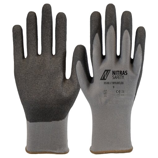 1 Paar Montagehandschuhe NITRAS 3530 NYLOFLEX grau-schwarz Gr. 7