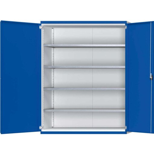 Schwerlastschrank B1485 x T400 x H1950 mm RAL7035/5010 o. Mittelwand 4 Böden