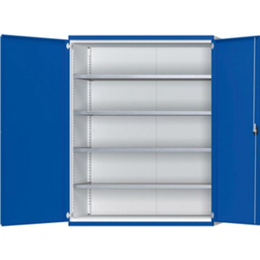 Schwerlastschrank B1485 x T500 x H1950 mm RAL7035/5010 o.Mittelwand 4 Böden