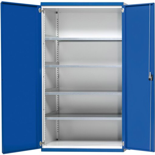 Schwerlastschrank B1085 x T400 x H1950 mm RAL7035/5010 o.Mittelwand 4 Böden