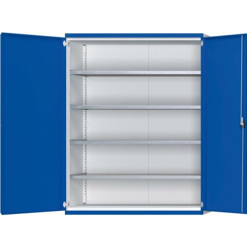 Schwerlastschrank B1485 x T630 x H1950 mm RAL7035/5010 o.Mittelwand 4 Böden