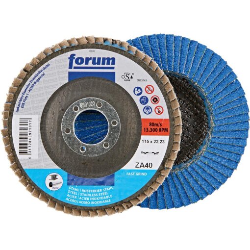 10 Stück Fächerschleifscheibe 12° gewölbt 115 mm Korn 80 FORUM