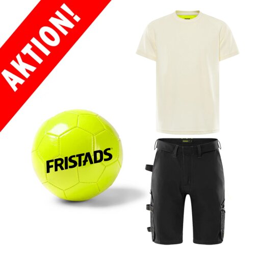 Funktions-T-Shirt 7555 Creme + Handwerker-Shorts + Fußball Fristads